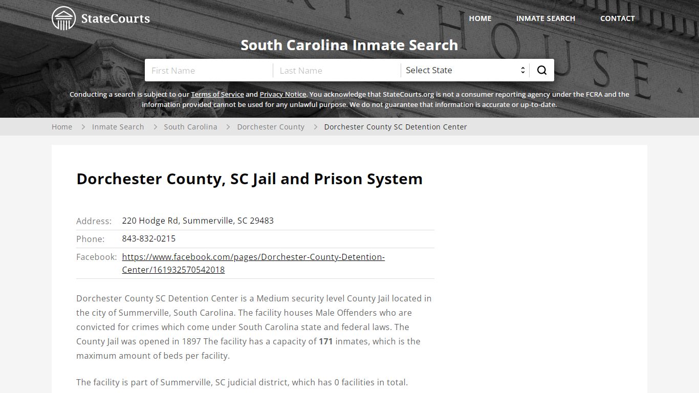 Dorchester County SC Detention Center Inmate Records ...