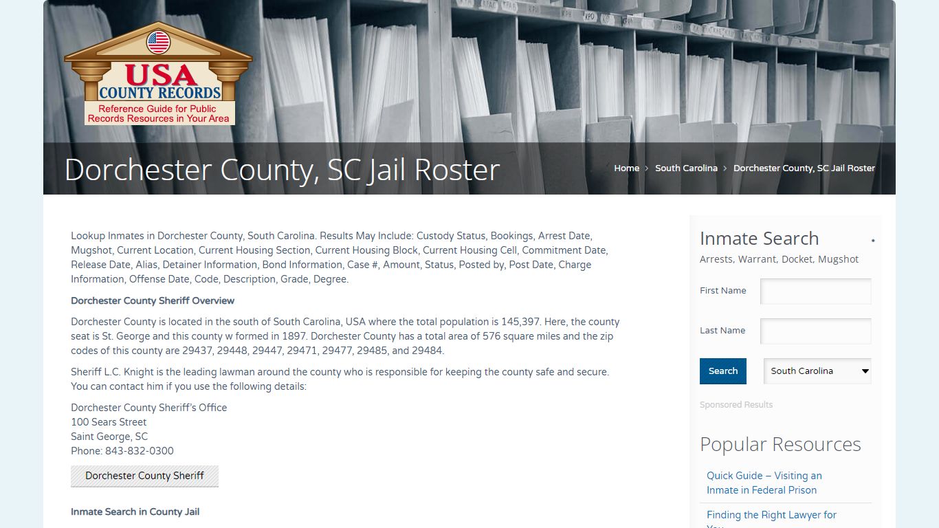 Dorchester County, SC Jail Roster | Name Search
